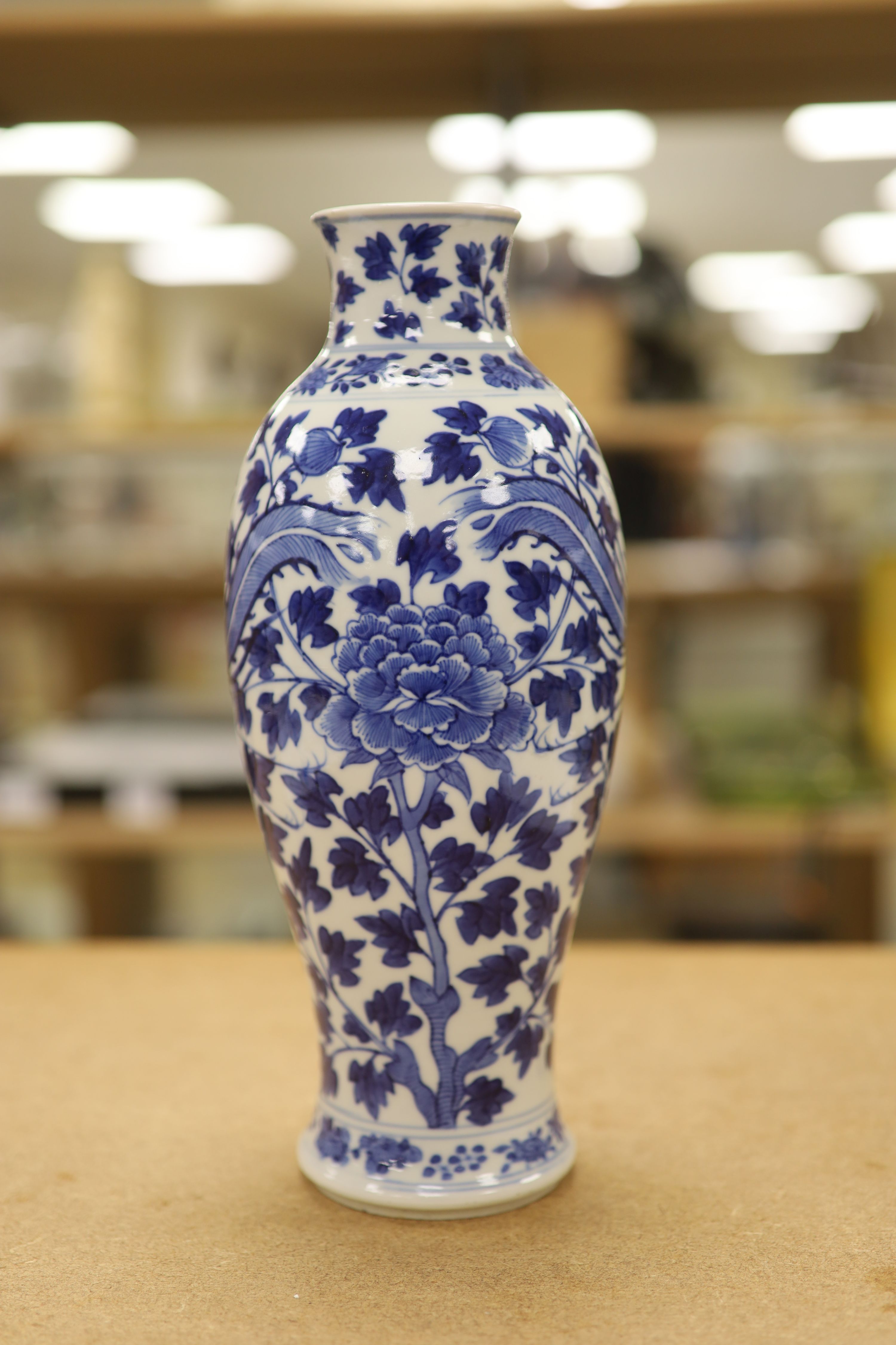 Two 19th century Chinese blue and white vases, decorated with phoenix, tallest 28cm (a.f)